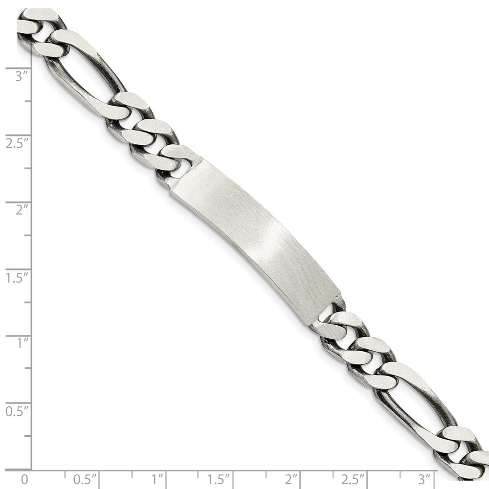 Sterling Silver 8inch Engraveable Antiqued Figaro Link ID Bracelet 8 inches
