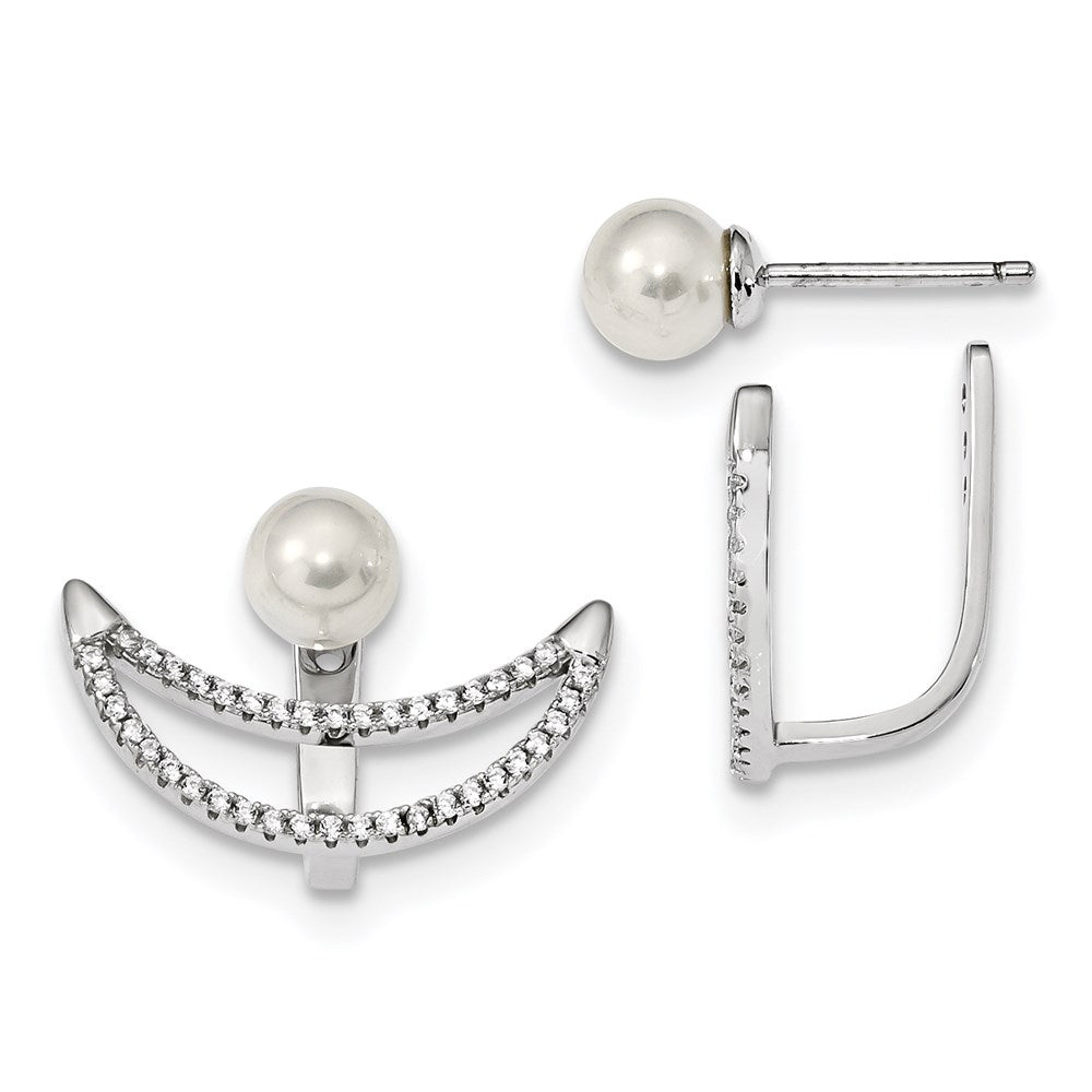 Sterling Silver Rhodium-plate Shell Pearl & CZ Detachable Earring