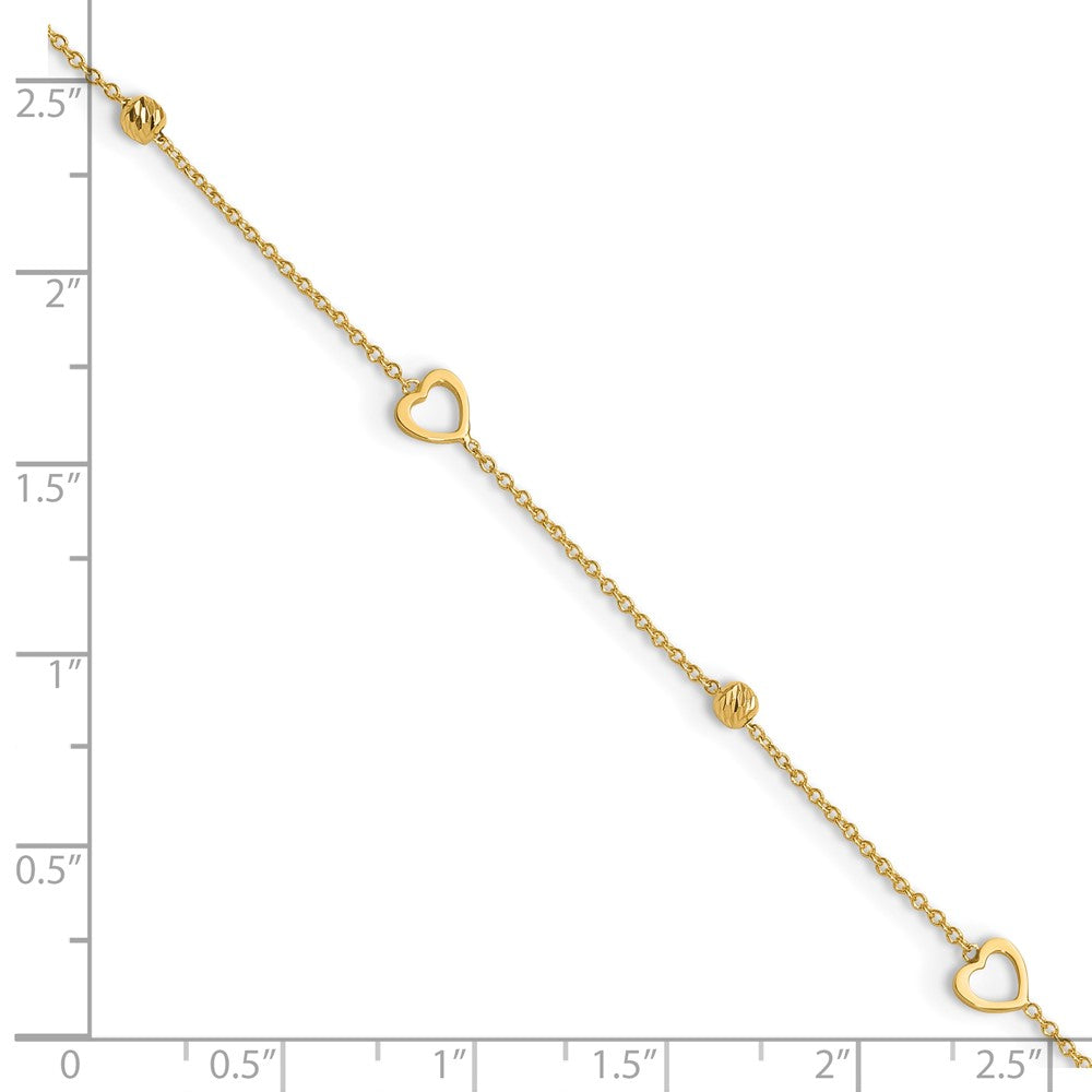 10K Polished and Dia-cut Heart 10in Plus 1in ext. Anklet