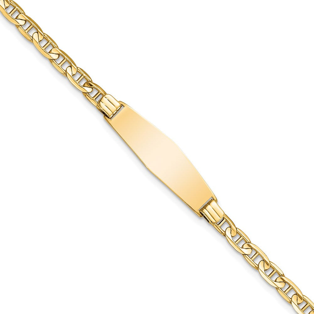 14K Soft Diamond Shape Anchor Link ID Bracelet 7 inches
