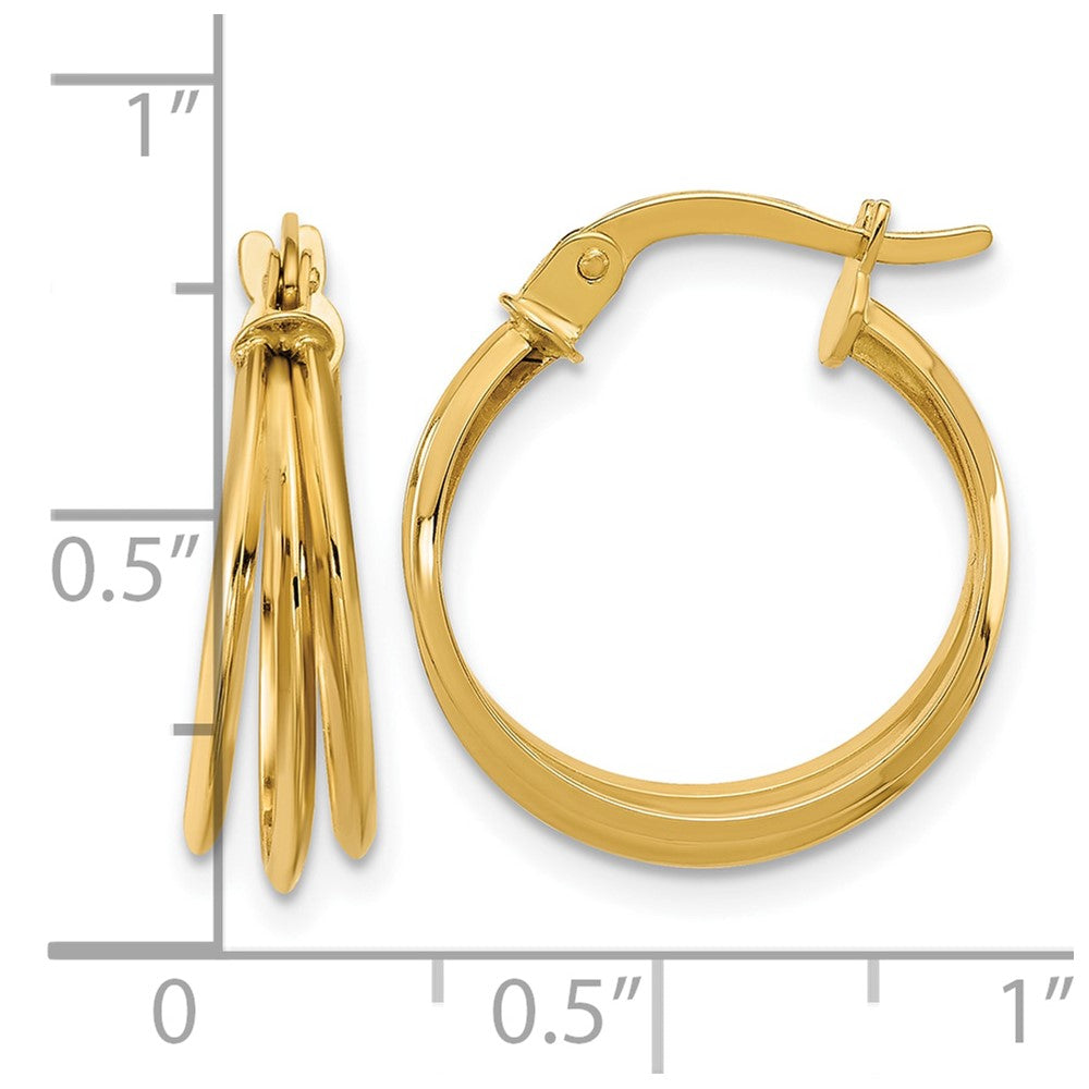 14K Polished 3-row Round Hoop Earrings