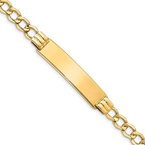 14k Polished Semi-Solid Chain/Solid Plate 5.9mm Curb Link 37.5x9mm Plate 7 inch ID Bracelet