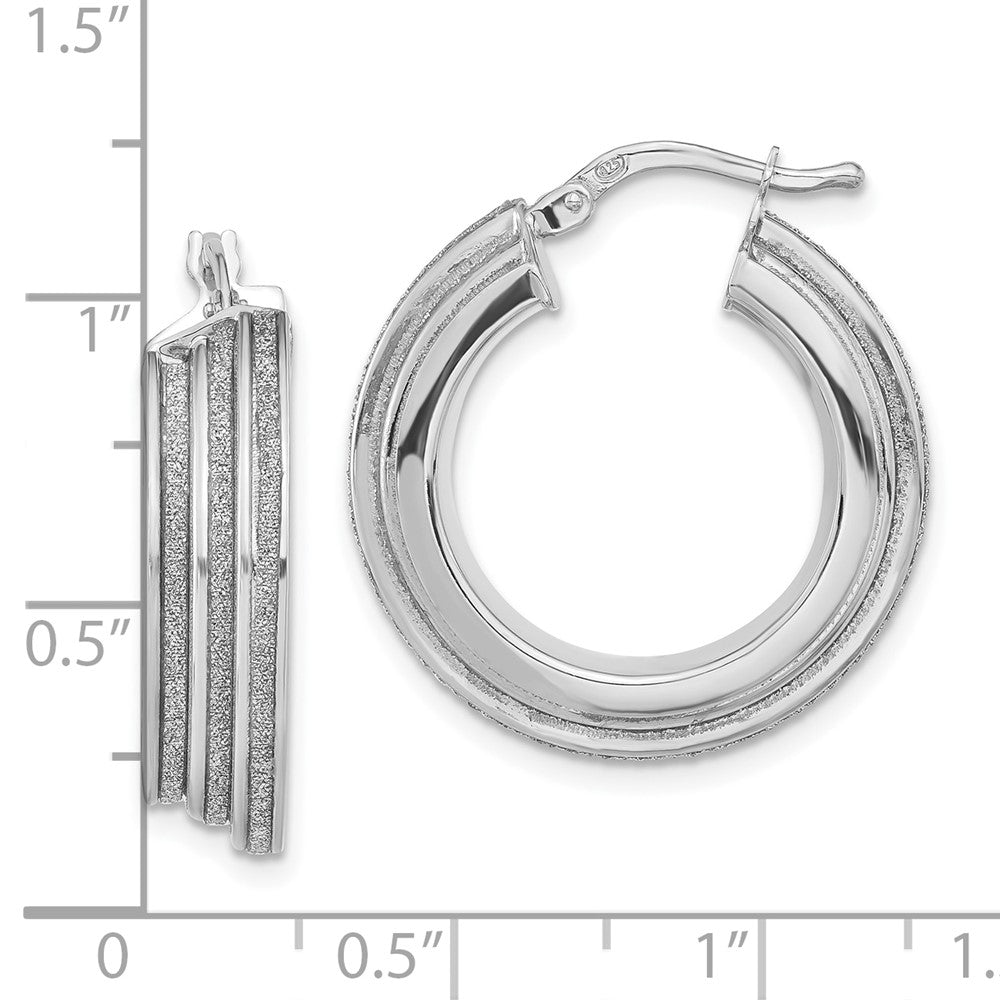 Sterling Silver Polished Glitter Infused Round Hoop Earrings