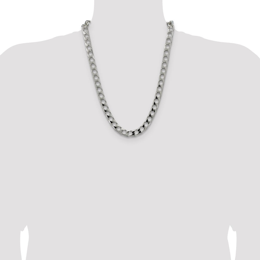 Sterling Silver 10.3mm D/C Square Curb Chain 24 Inches
