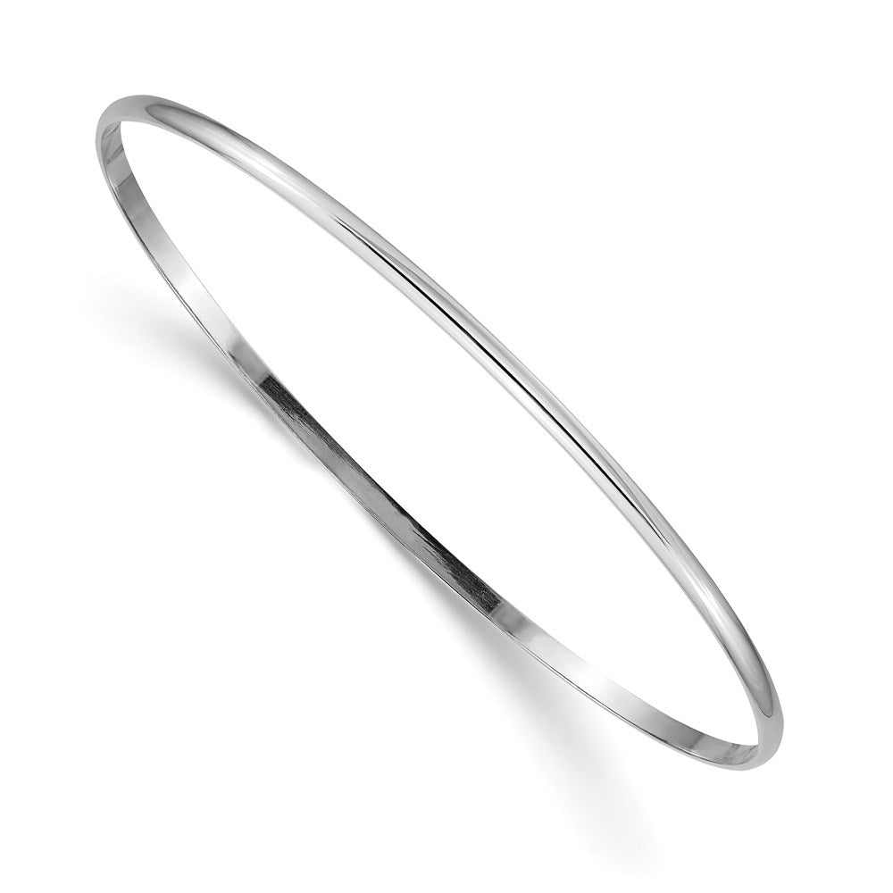 14k White Gold 2mm Solid Polished Half-Round Slip-On Bangle 7.5 inches