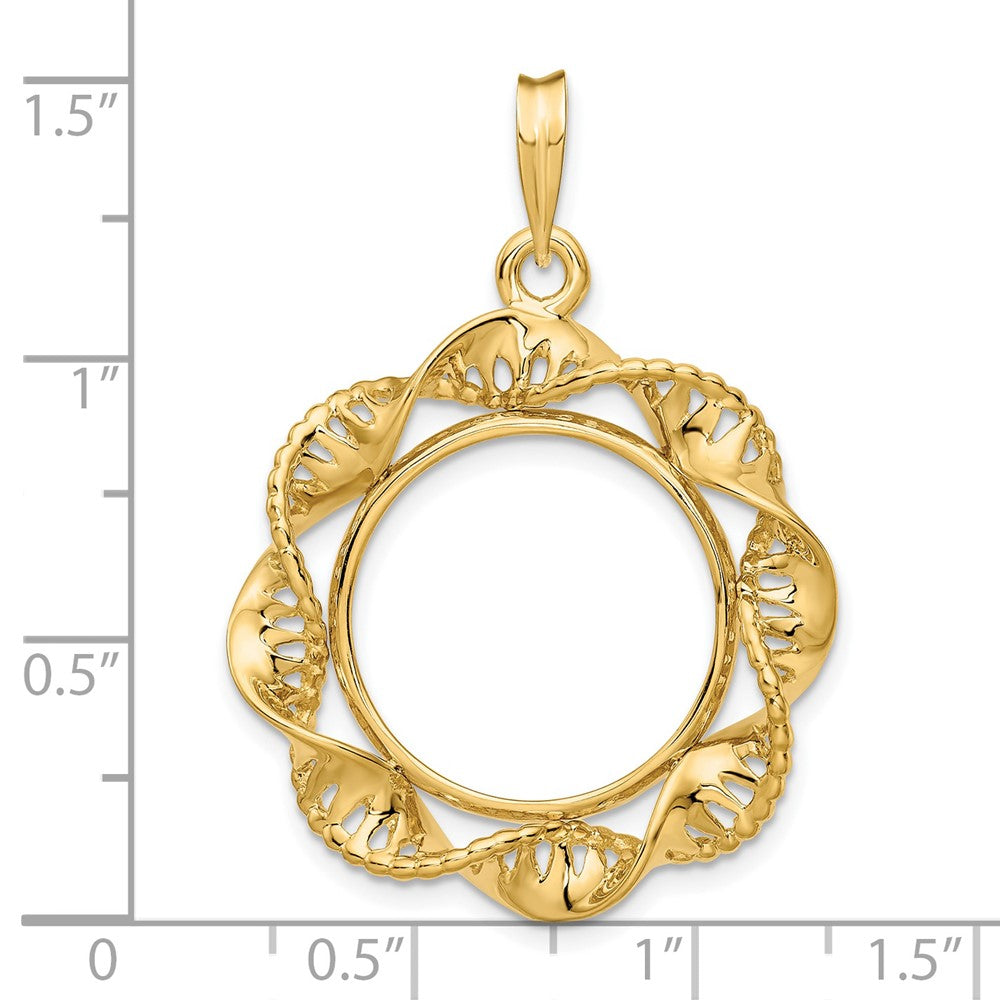 Wideband Distinguished Coin Jewelry 14k Polished Fancy Twisted Ribbon 17.8mm Prong Coin Bezel Pendant
