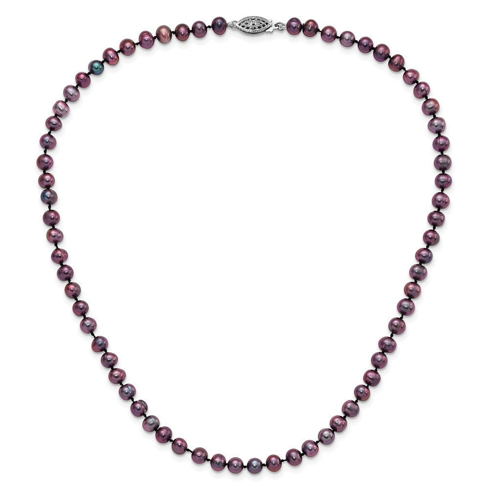 Sterling Silver Rhodium-plated 5-6mm Black Near-Round Freshwater Cultured Pearl 16 inch Necklace 16 Inches