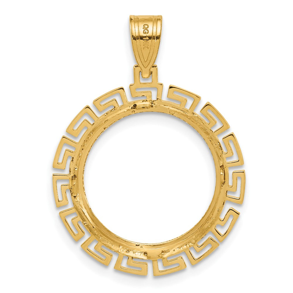 14k Diamond Cut Greek Key with 16.5mm Prong Coin Bezel Pendant