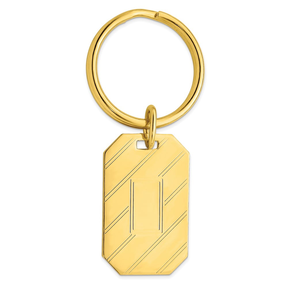 Gold-plated Kelly Waters Etched Diagonal Lines with Engravable Area Key Ring QGL8694