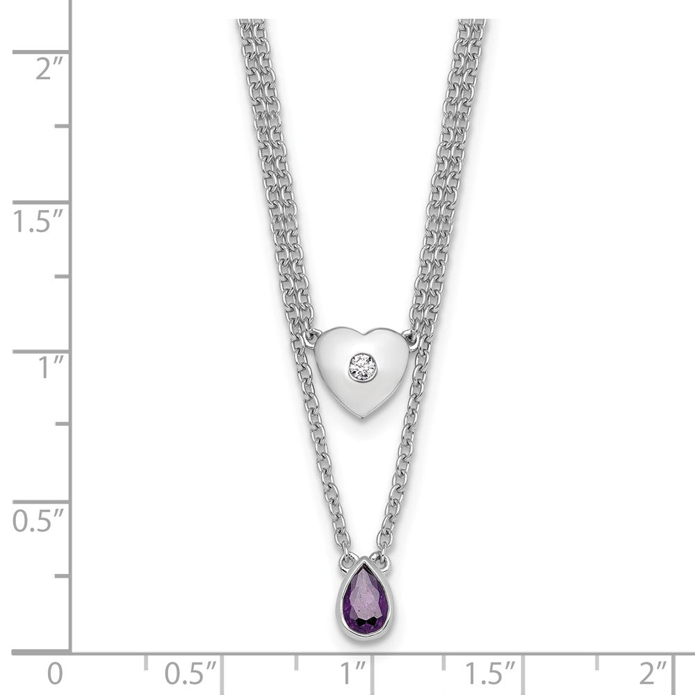 White Ice Sterling Silver Rhodium-plated 18 inch Diamond Heart and Amethyst Teardrop Necklace plus 2 inch Extender