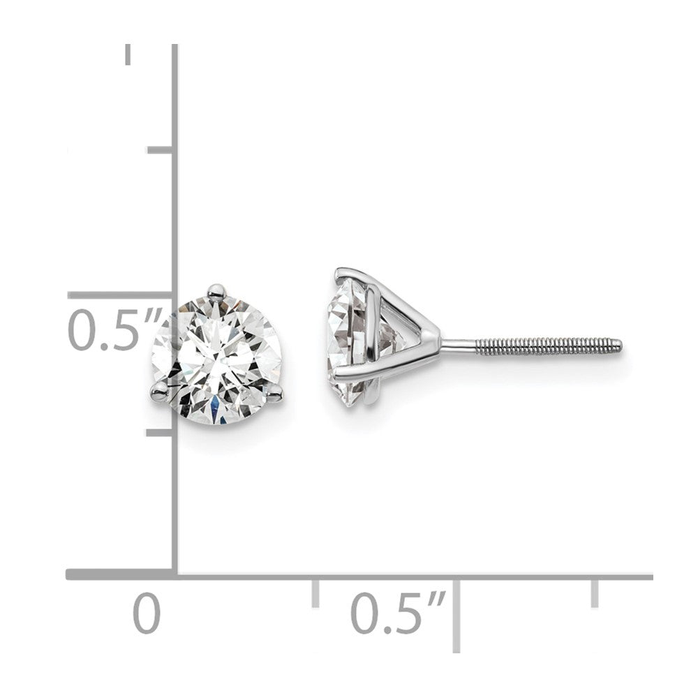 14k White Gold 1 1/2 ctw Certified Lab Grown Diamond VS/SI+ G+ Round 3 Prong Heavy Wt. Screwback Stud Earrings