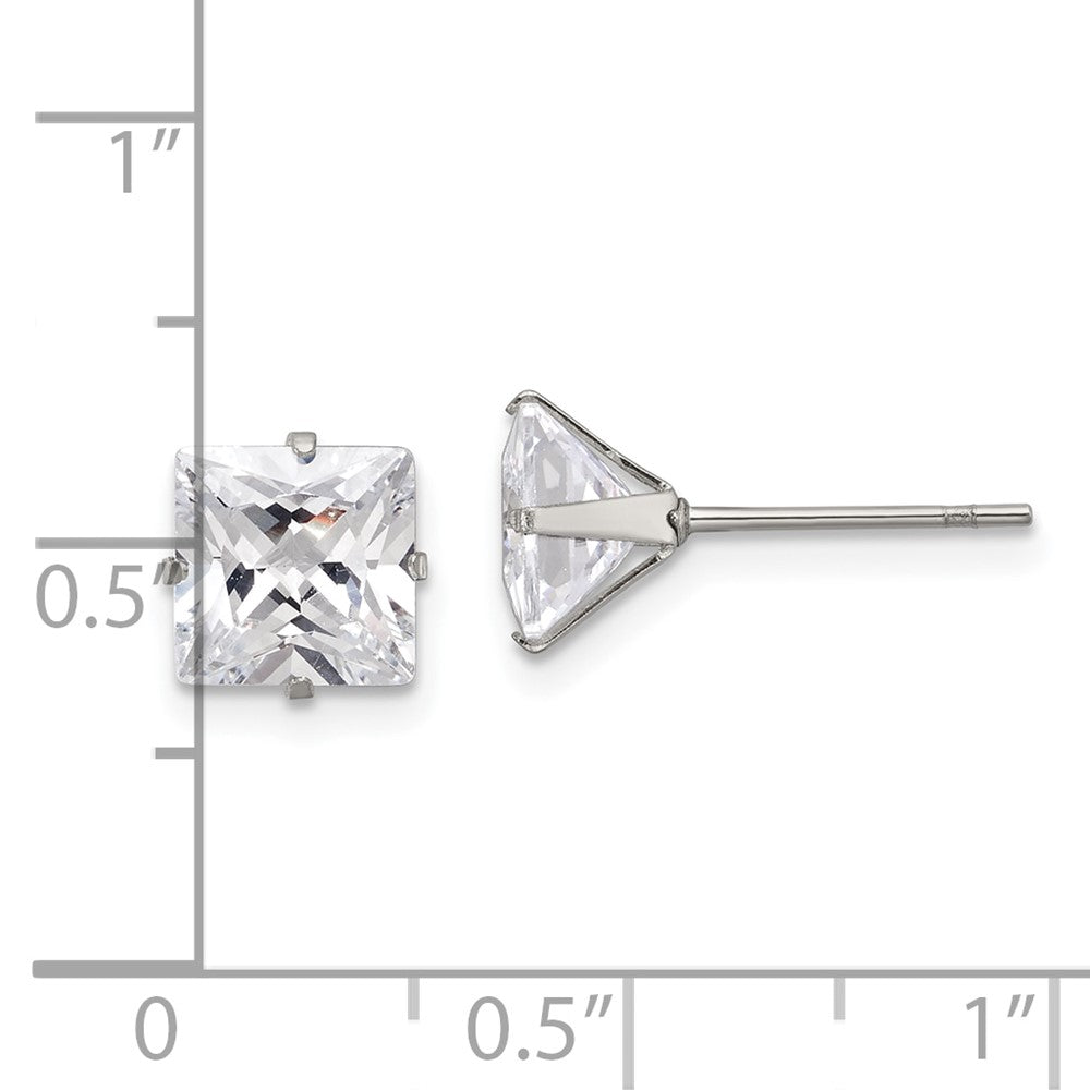 Stainless Steel Polished 7mm Square CZ Stud Post Earrings