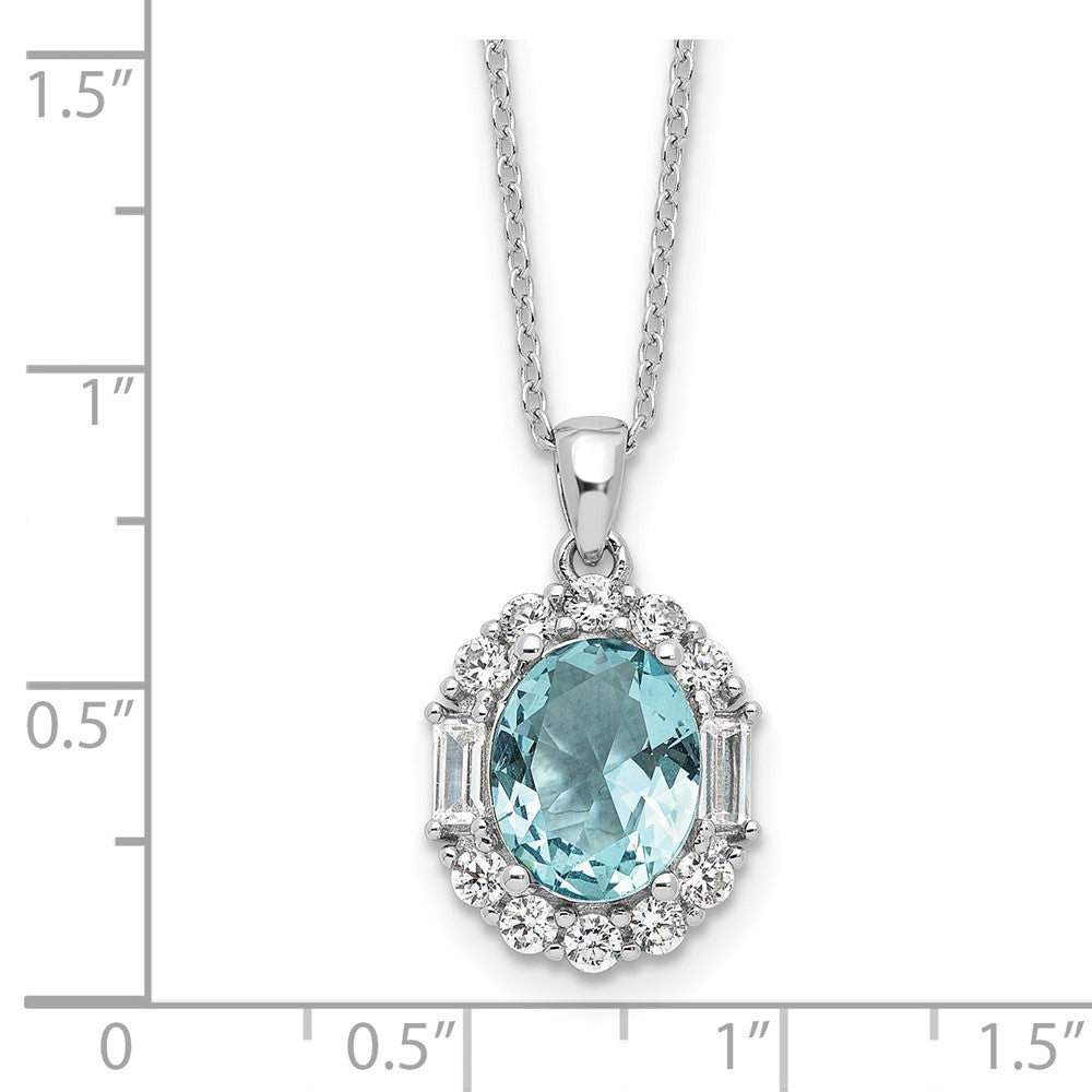 Cheryl M Sterling Silver Rhodium-plated Blue & White Brilliant-cut and Emerald-cut CZ Oval 18 Inch Necklace with 2 Inch Extender 18 Inches