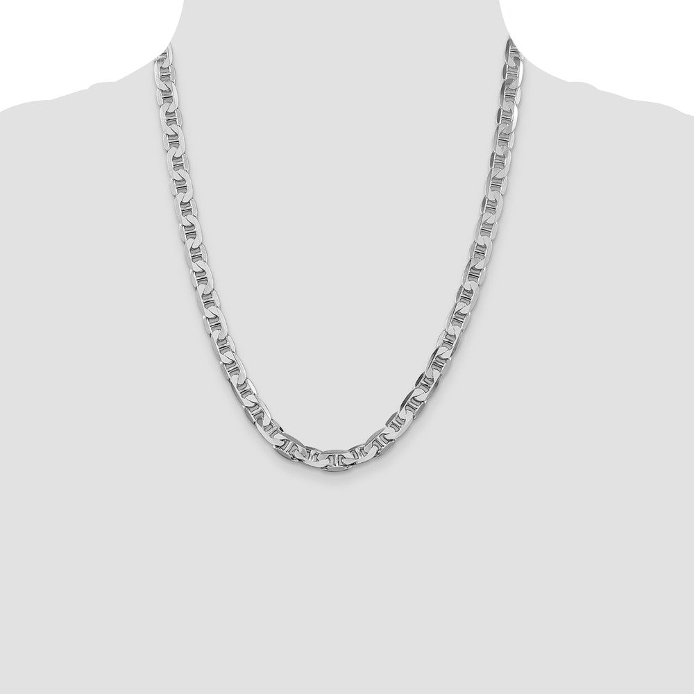 Sterling Silver Rhodium-plated 7mm Flat Anchor Chain 22 Inches
