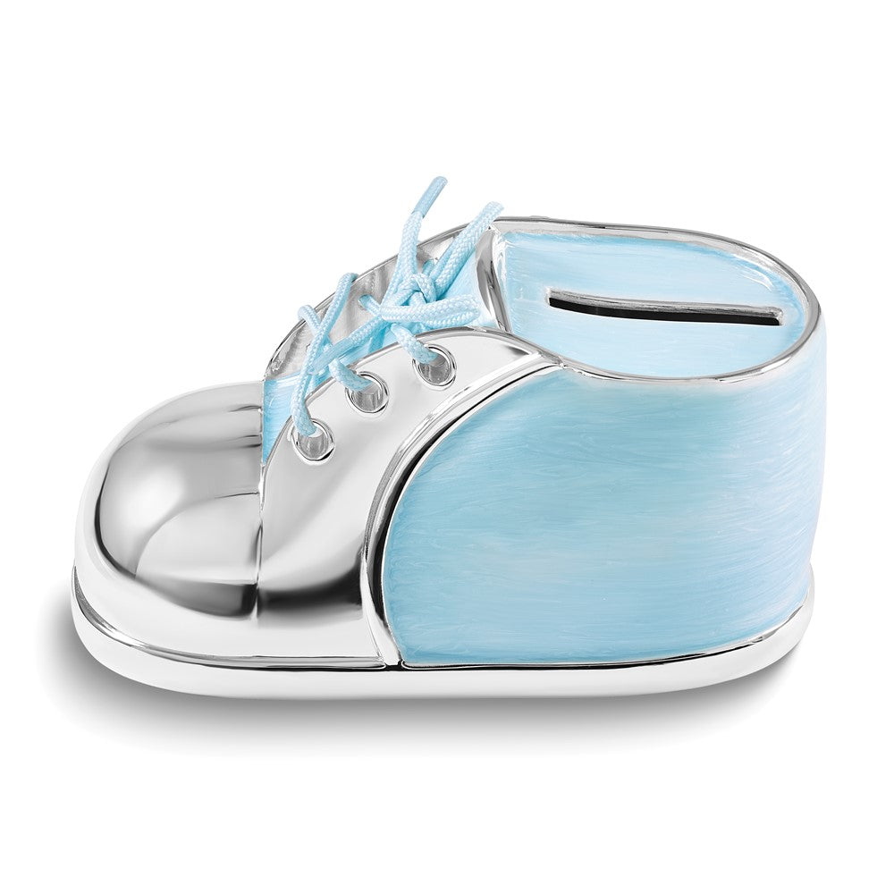 Blue Enameled Baby Shoe Nickle-plated Bank