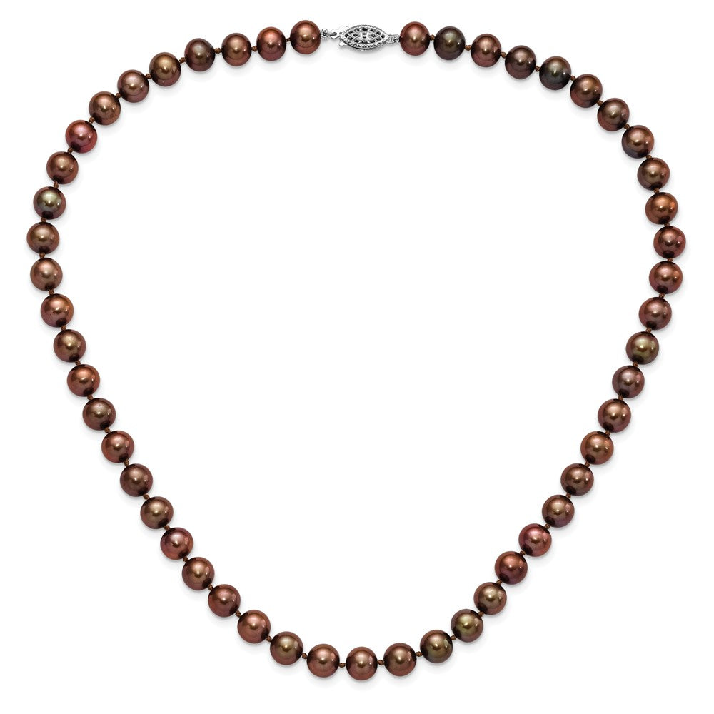 Sterling Silver Rhodium-plated 8-9mm Brown Near-Round Freshwater Cultured Pearl 24 inch Necklace
