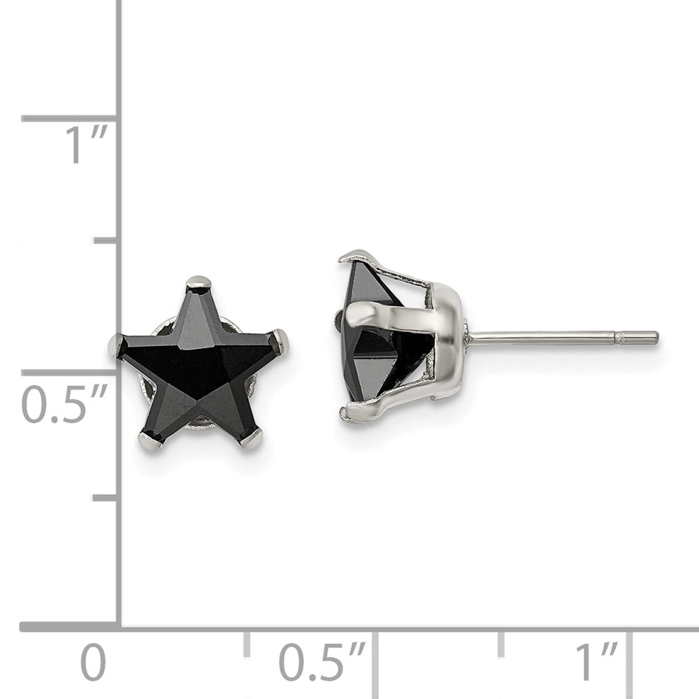 Stainless Steel Polished 8mm Black Star CZ Stud Post Earrings