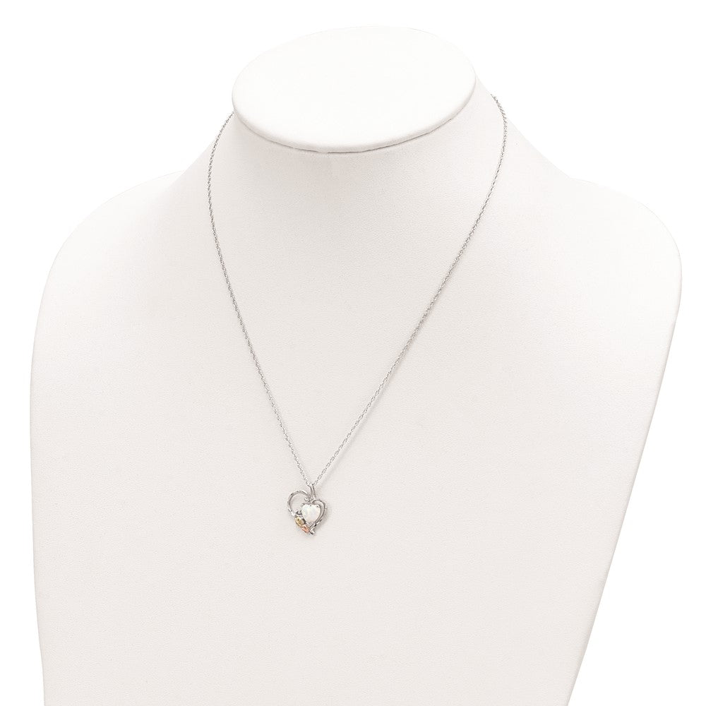 Landstrom's Mt. Rushmore Black Hills Sterling Silver 12K Gold Accents Lab Created White Opal Heart 18 inch Spring Ring Clasp Necklace