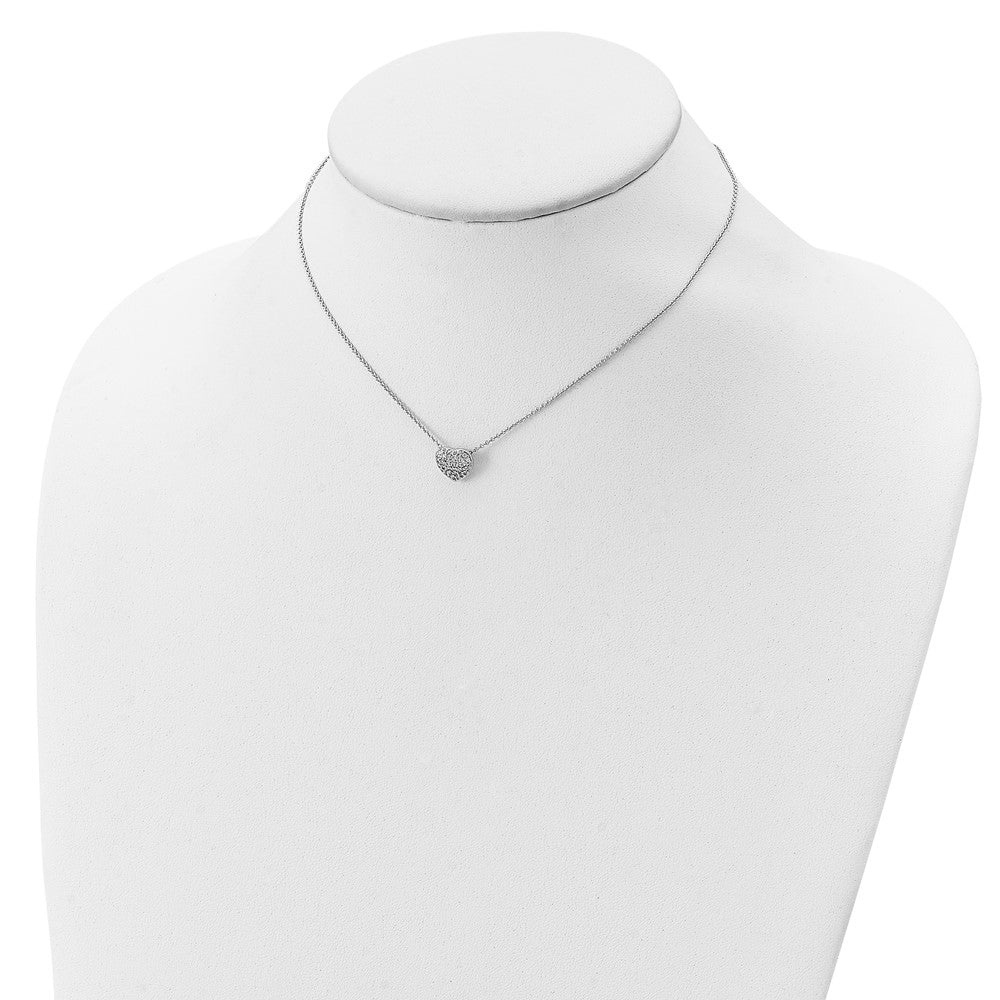 Sterling Silver Rhodium Plated CZ Heart w/1.5in ext Necklace 14 Inches