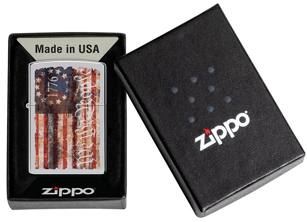 Zippo Americana Flag Design High Polish Chrome Pocket Lighter