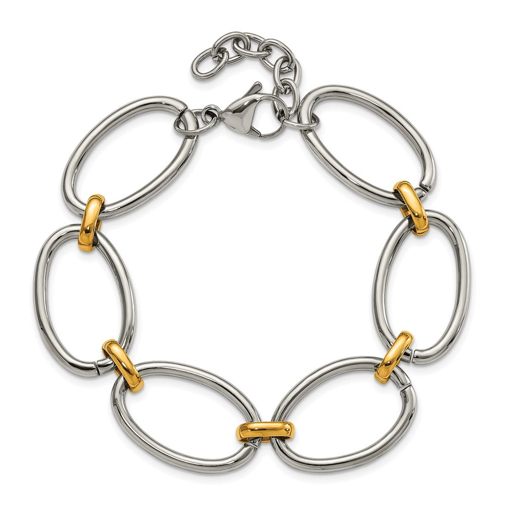 Stainless Steel Polished Yellow IP-plated Open Link w/1in ext. 7.5in Bracel 7.25 inches