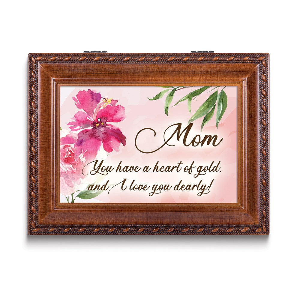 Woodgrain Polymer Mom Musical (Plays Wind Beneath My Wings) Jewelry Box with Black Velvet Lining