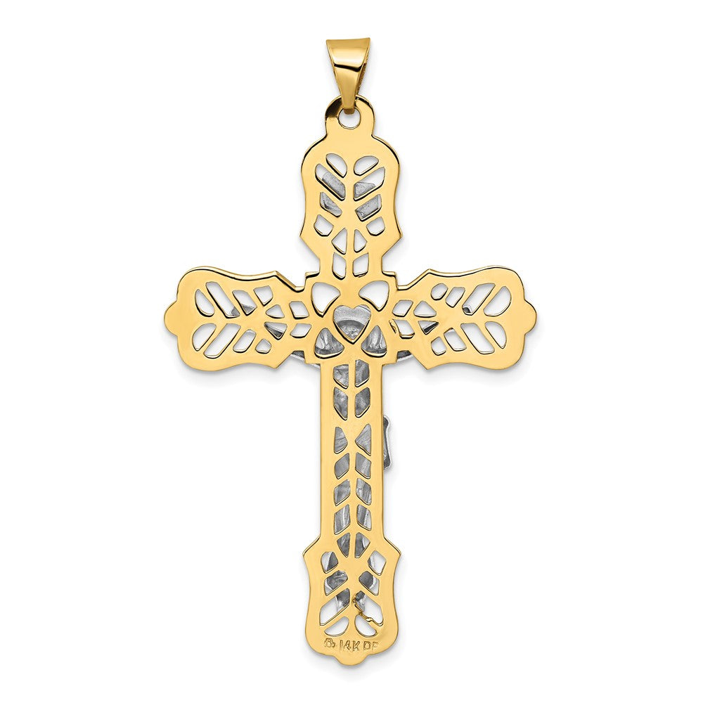 14k Two-tone Solid INRI Filigree Crucifix Pendant