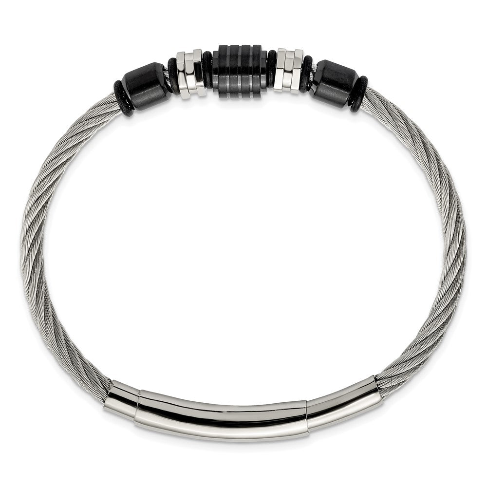 Stainless Steel Brushed & Polished Black IP & Rubber Adj.8 to 8.75in Bracel