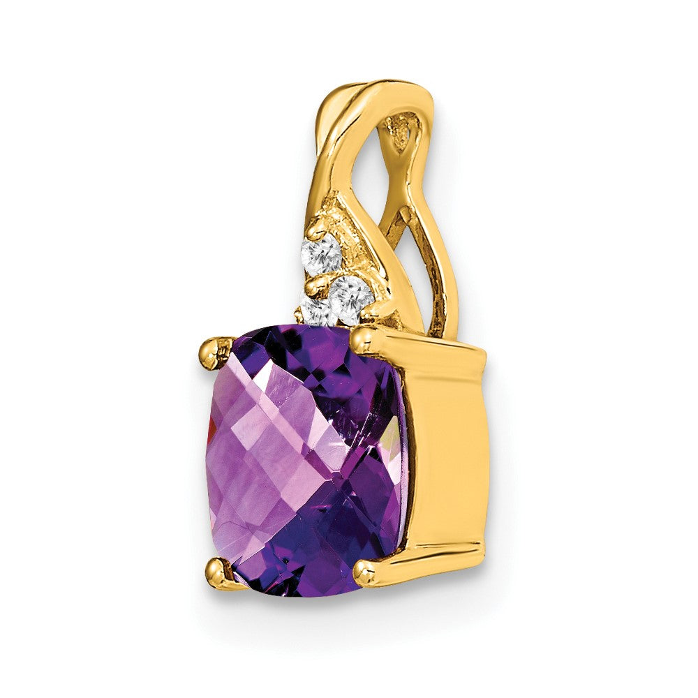 10k Checkerboard Amethyst and Diamond Pendant