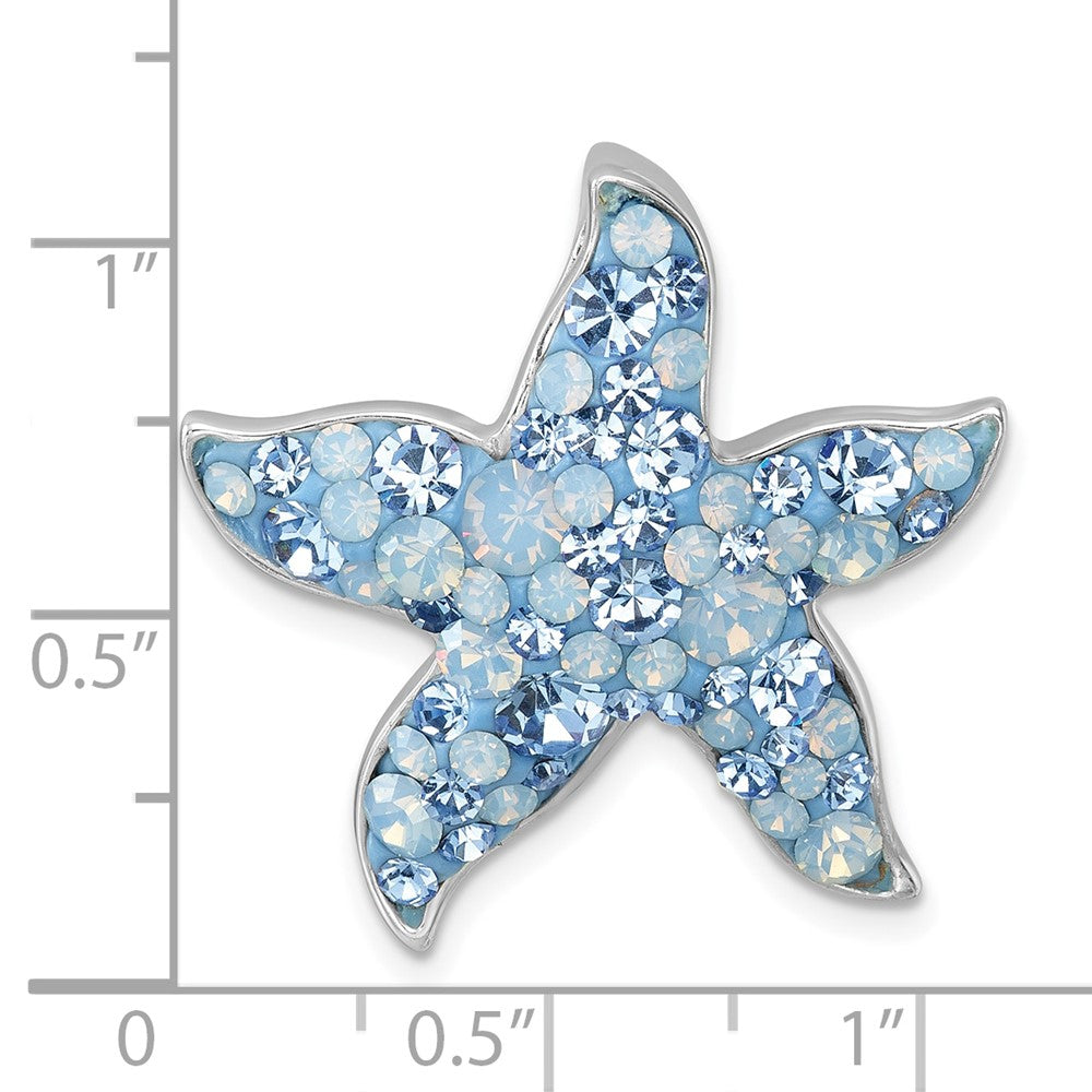 Sterling Silver Rhodium-plated Polished Crystal Starfish Chain Slide