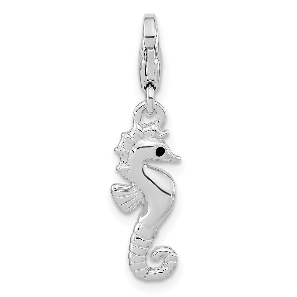Amore La Vita Sterling Silver Rhodium-plated Polished 3-D Glitter Enameled 3-D Seahorse Charm with Fancy Lobster Clasp