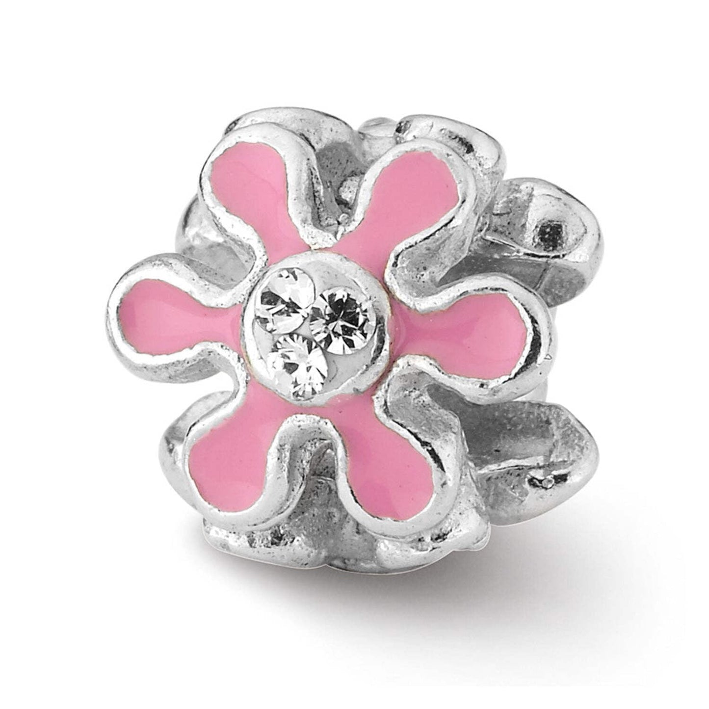Sterling Silver Reflections Pink Flower with Crystal Bead