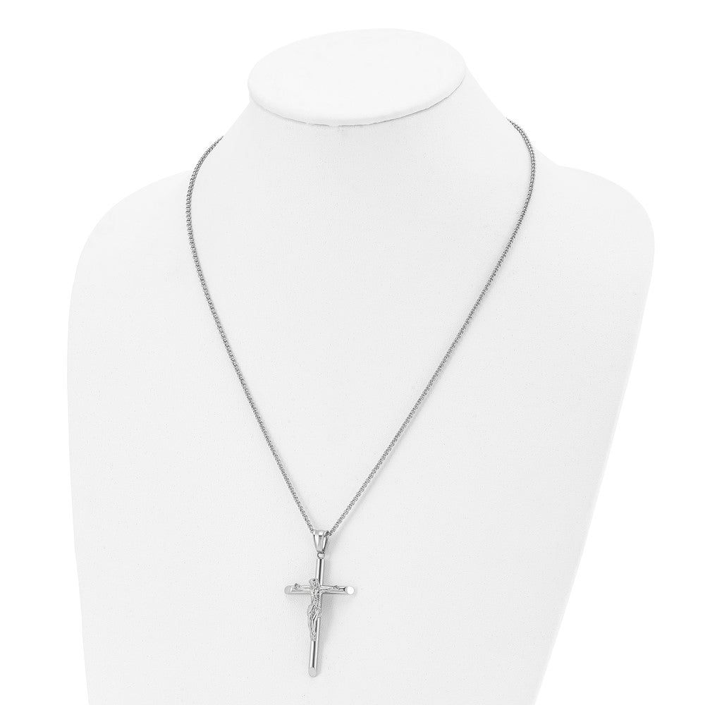 Stainless Steel Polished Large Crucifix 22in Necklace