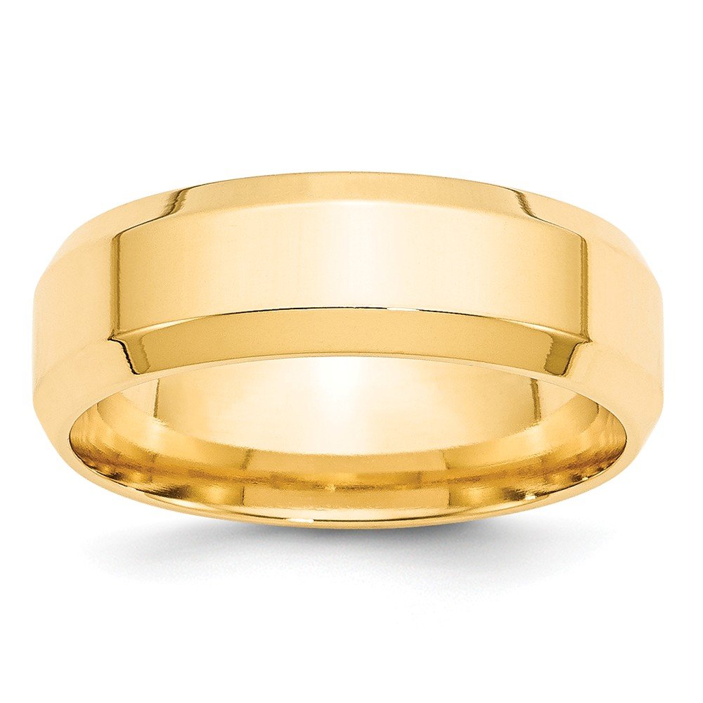 14k Yellow Gold 7mm Beveled Edge Comfort Fit Wedding Band Size 14