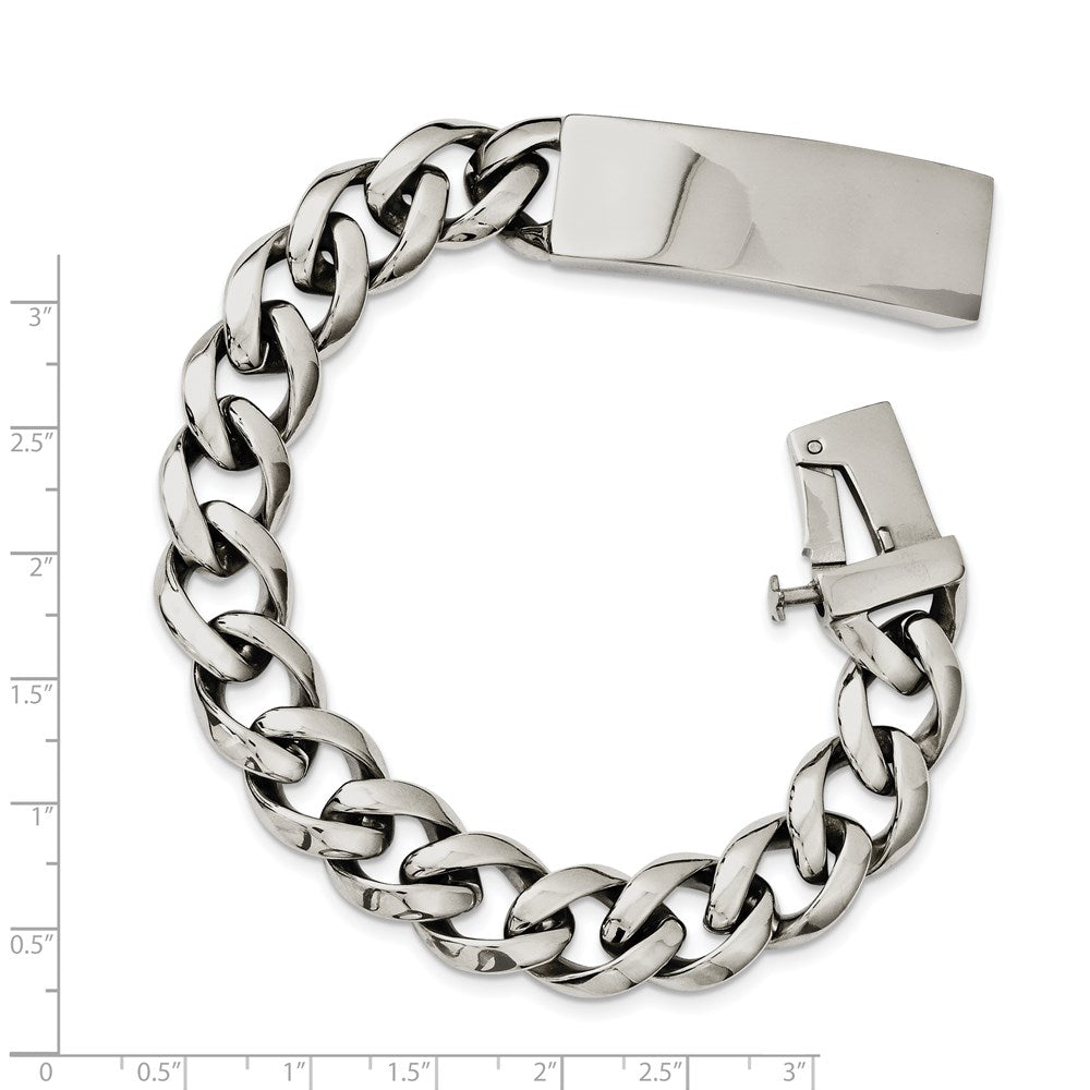 Stainless Steel Polished w/ID Plate 8.5in Bracelet 8.5 inches
