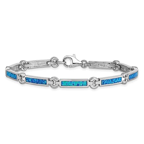Sterling Silver Rhodium-plated Lab Created Opal Bars 7 inch Bracelet
