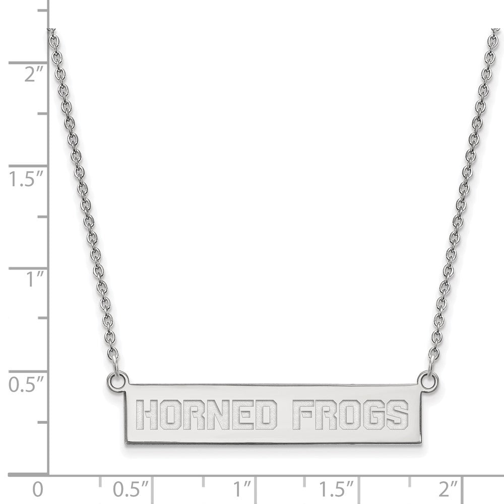 Sterling Silver Rhodium-plated LogoArt Texas Christian University Horned Frogs Small Bar 18 inch Necklace