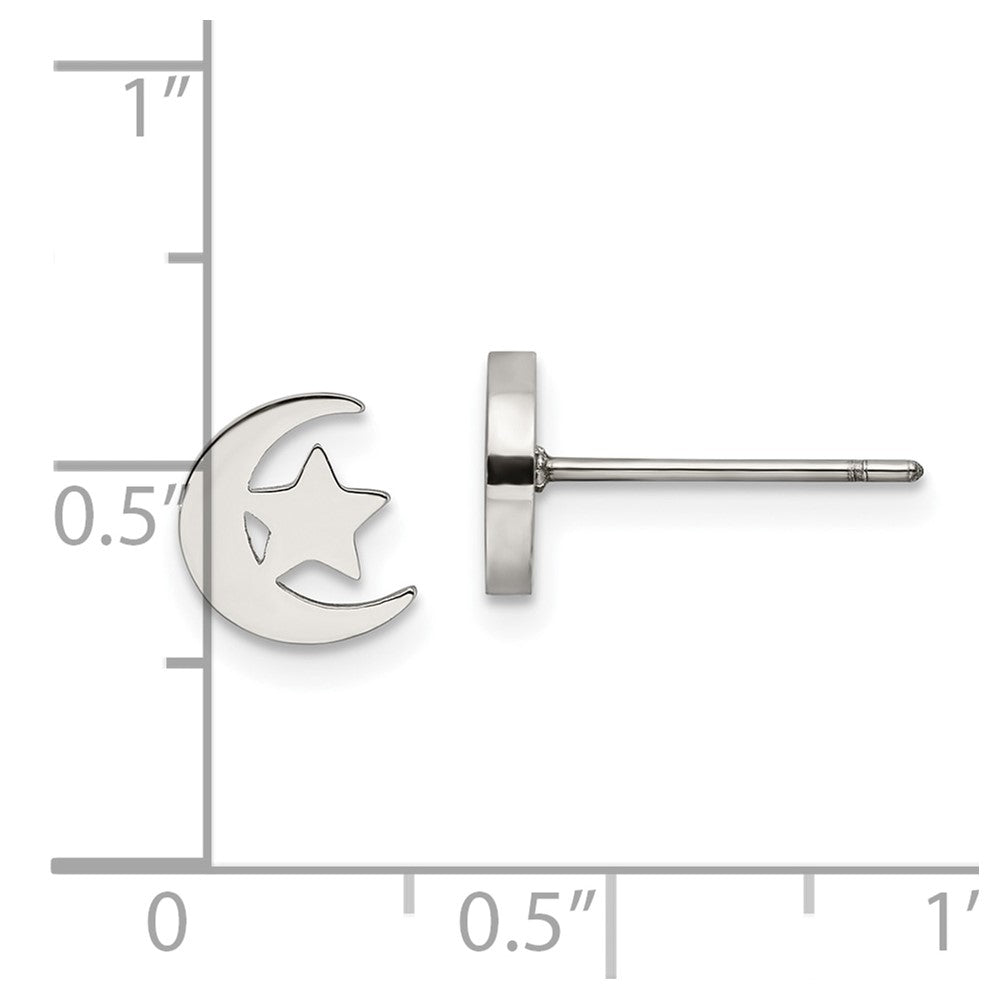 Stainless Steel Polished Moon and Star Post Earrings