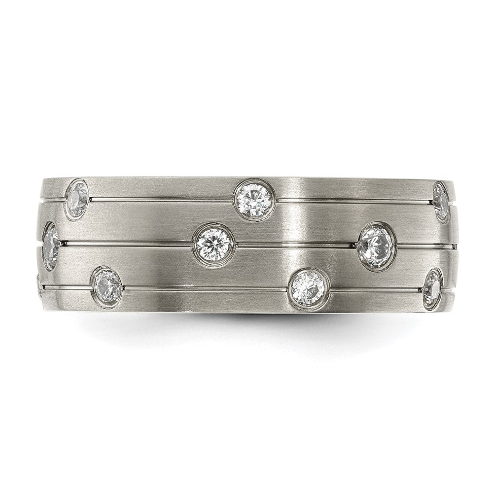 Stainless Steel Brushed with CZ 8.00mm Band Size - 10