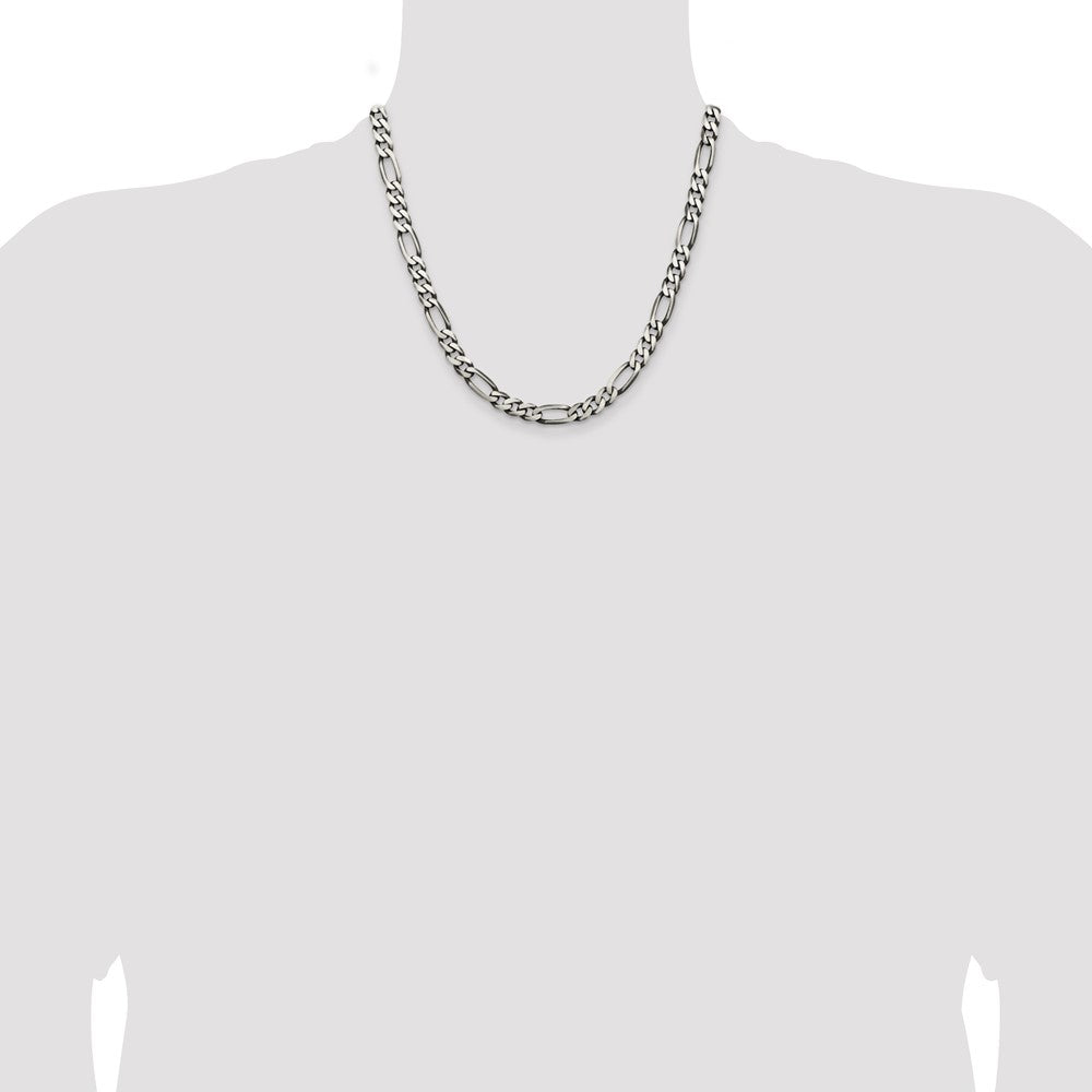 Sterling Silver Antiqued 6.5mm Figaro Chain 20 Inches