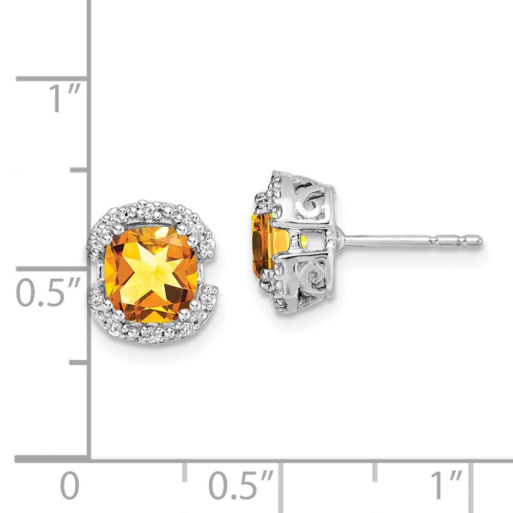14k White Gold Cushion Citrine and Diamond Halo Earrings