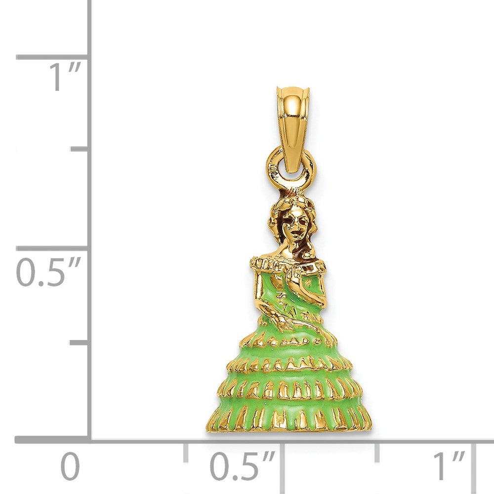 14K 3-D Green Enamel Dress Southern Belle Charm