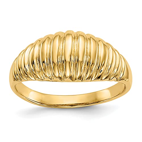 14k High Polished Ribbed Dome Ring Size 7