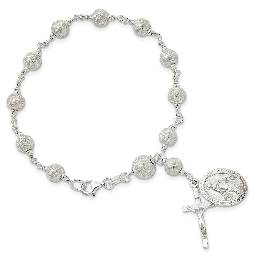 Sterling Silver Polished Laser-cut Rosary Bracelet 7.75 inches