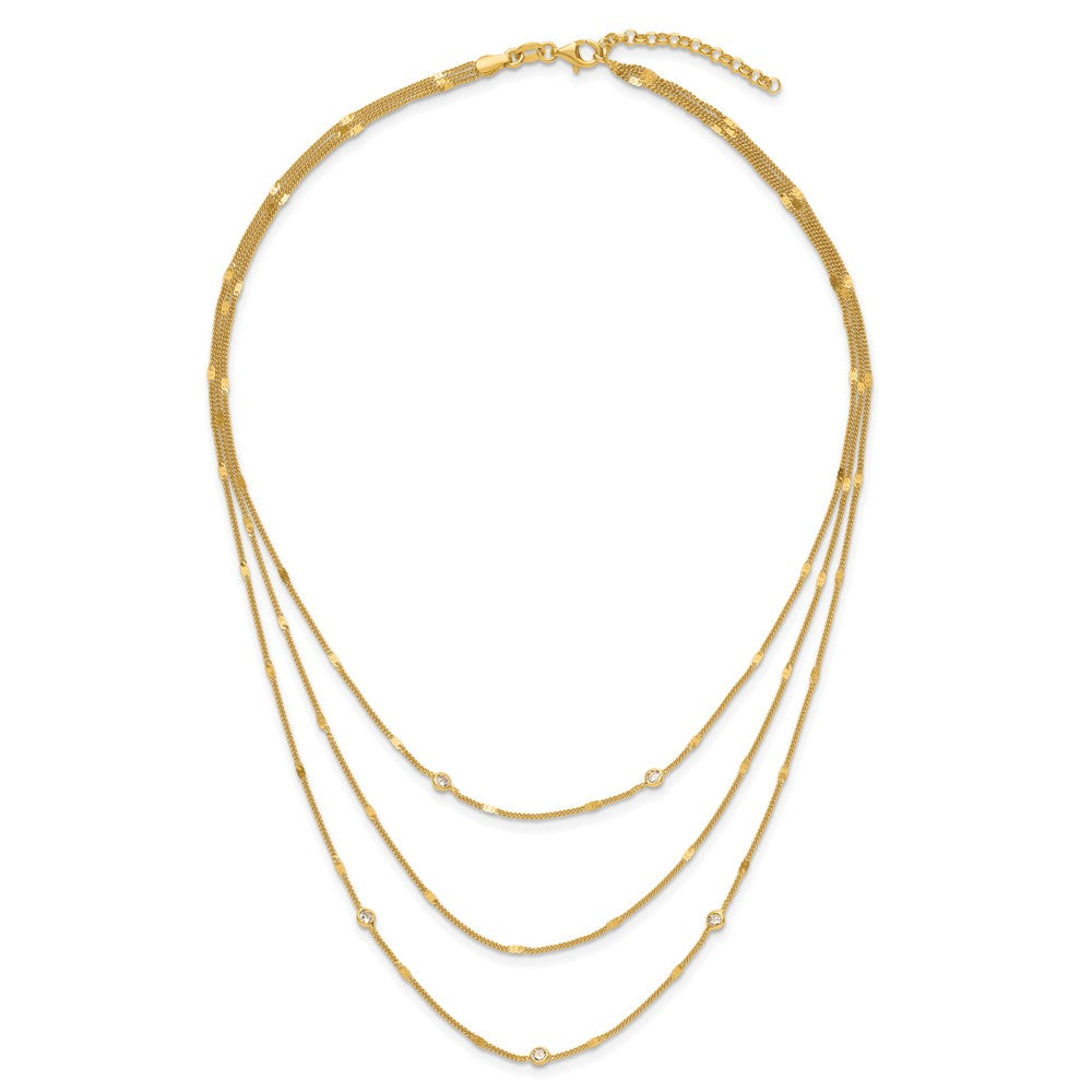 Sterling Silver Gold-tone CZ Layered with 1.5in ext. Necklace