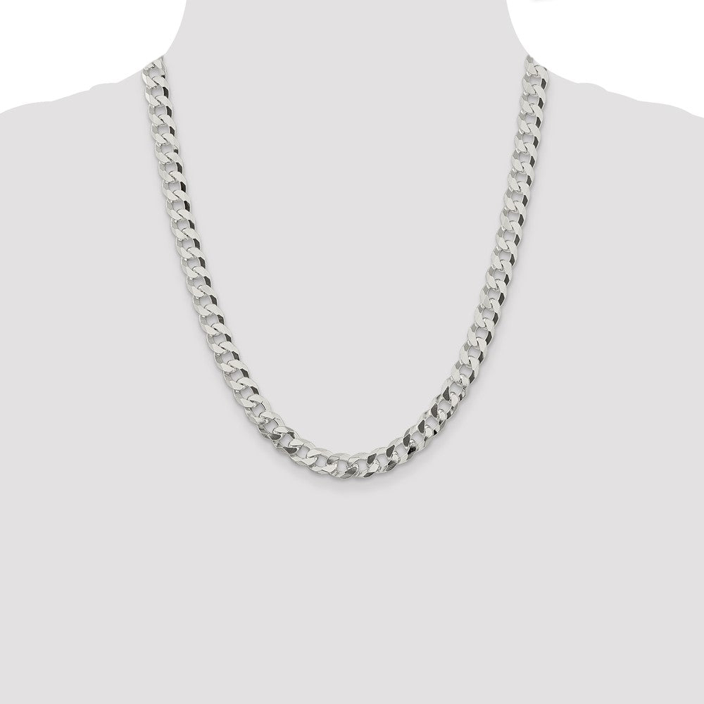 Sterling Silver 8.5mm Beveled Curb Chain 22 Inches