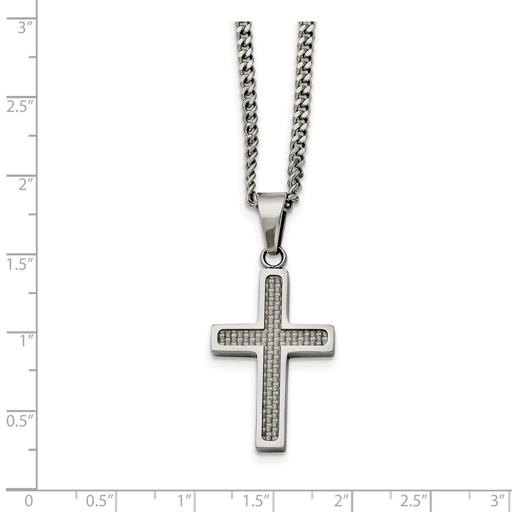 Stainless Steel Fancy Lobster Closure Polished Grey Carbon Fiber Small Religious Faith Cross Necklace 20 Inch Measures 2