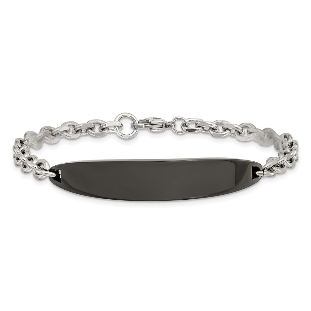 Stainless Steel Polished Black IP-plated 8in ID Bracelet 8 inches