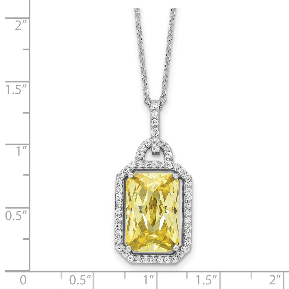 Cheryl M Sterling Silver Rhodium-plated Fancy Yellow Checkerboard-cut and White Brilliant-cut CZ 18 Inch Necklace