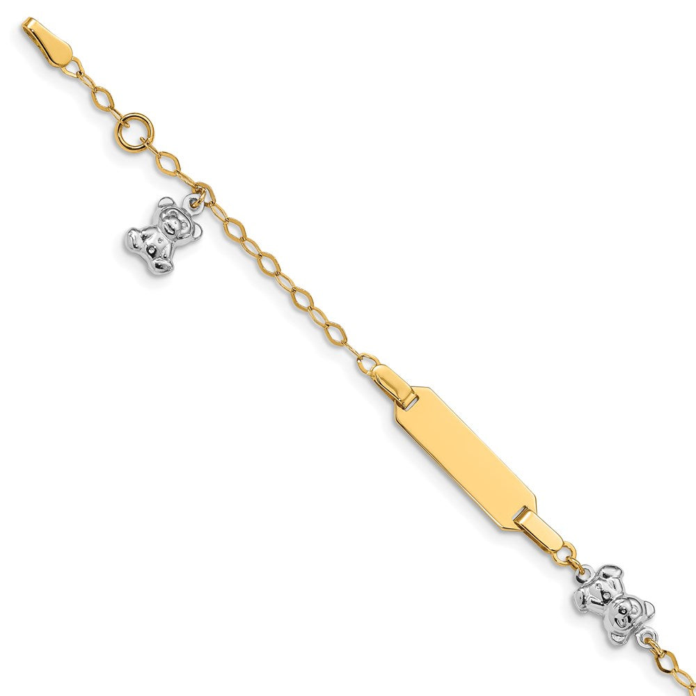 14k Two-tone Children's Polished Teddy Bearw/.5in ext. ID Bracelet 5.5 inches